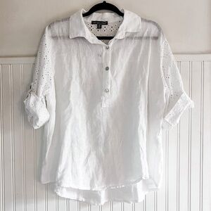 NWT Saks Fifth Avenue 100% Linen White Blouse Shell Buttons Women’s XL